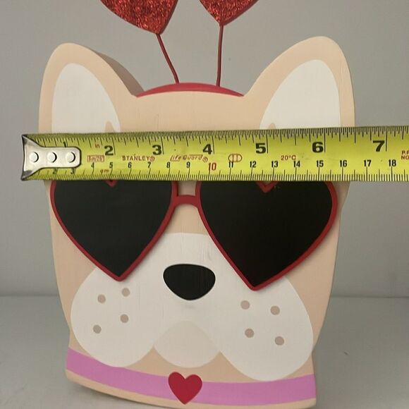 Heart valentines wooden pink dog heart glasses desk art desk decor house decor - Picture 10 of 11